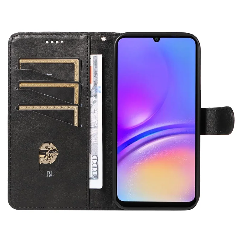 For Samsung Galaxy A07 4G / A06 5G / A06 4G Case Flip Wallet T-Shape Lines Leather Phone Cover - Black