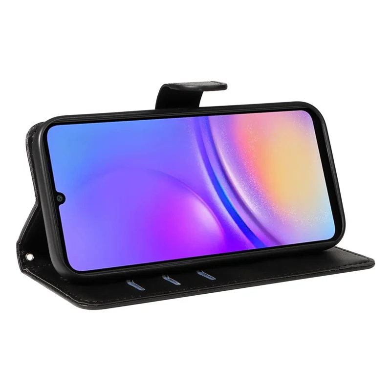 For Samsung Galaxy A07 4G / A06 5G / A06 4G Case Flip Wallet T-Shape Lines Leather Phone Cover - Black