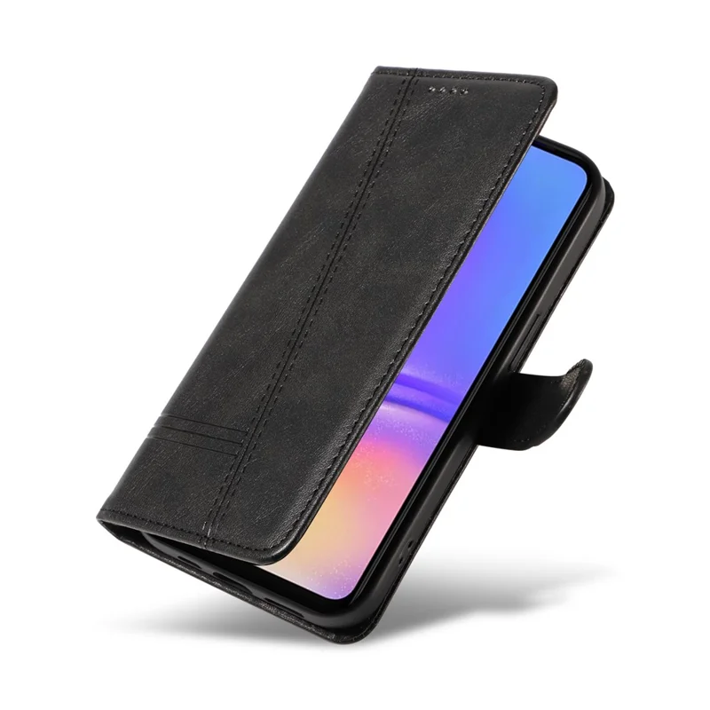For Samsung Galaxy A07 4G / A06 5G / A06 4G Case Flip Wallet T-Shape Lines Leather Phone Cover - Black