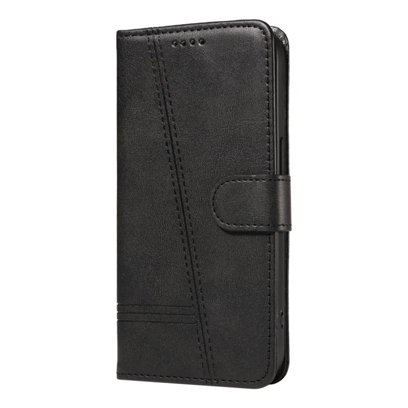 For Samsung Galaxy A07 4G / A06 5G / A06 4G Case Flip Wallet T-Shape Lines Leather Phone Cover - Black
