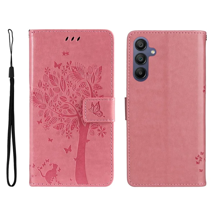 KT Imprinting Flower Series-3 For Samsung Galaxy A16 5G / A16 4G Case Cat Tree Pattern Flip Leather Phone Cover - Pink