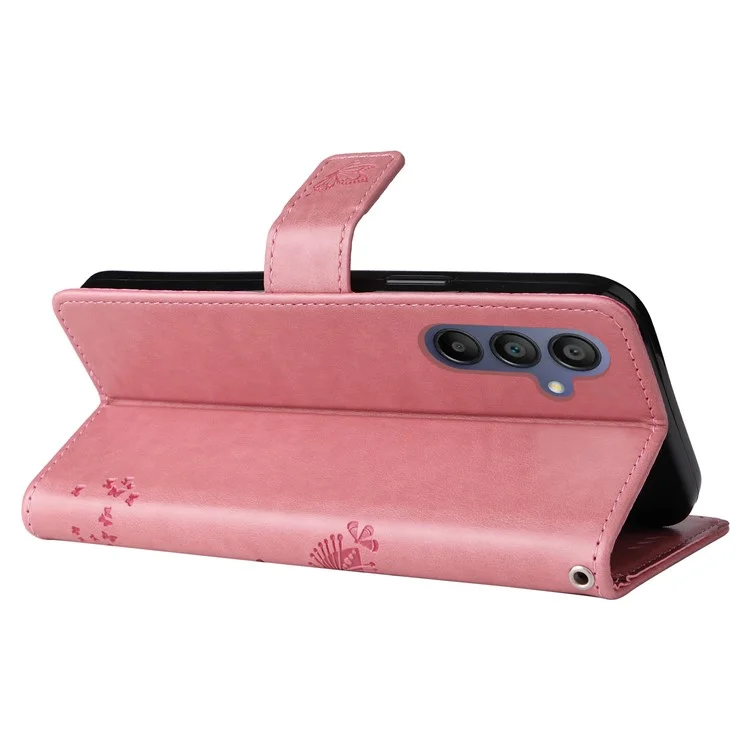KT Imprinting Flower Series-3 For Samsung Galaxy A16 5G / A16 4G Case Cat Tree Pattern Flip Leather Phone Cover - Pink