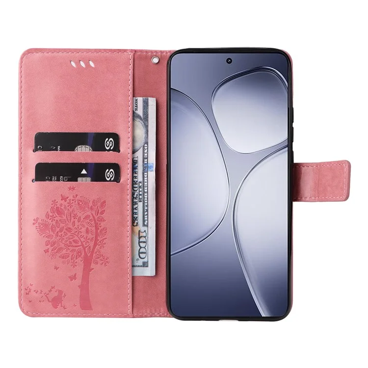 KT Impression Flower Series-3 Pour Xiaomi Redmi K70 Ultra Case Cat Tree Pattern Flip Leather Téléphone - Rose