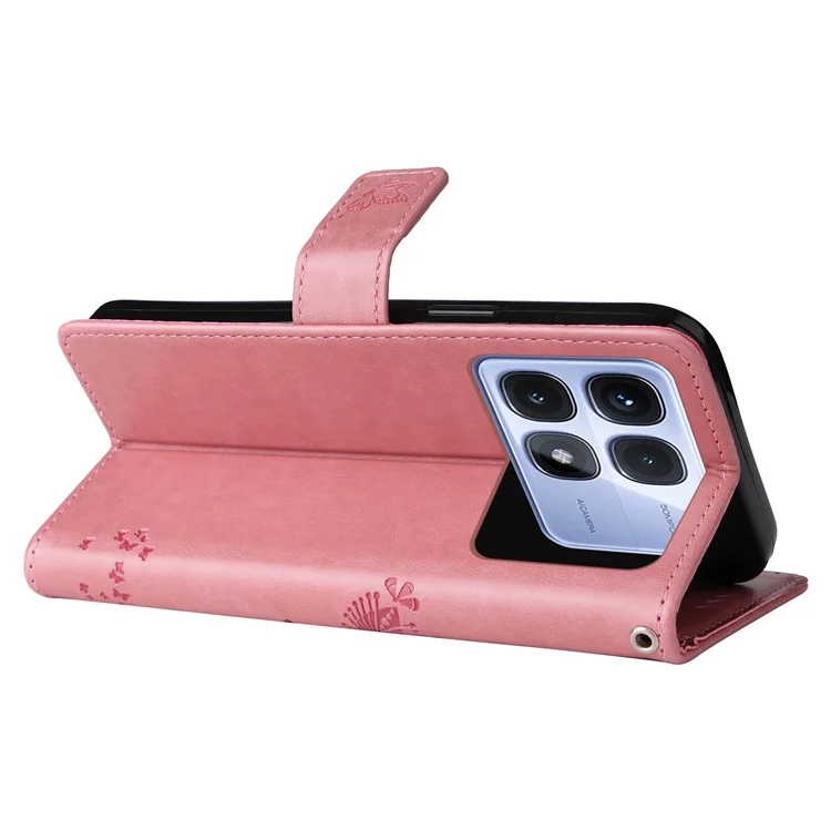 KT Impression Flower Series-3 Pour Xiaomi Redmi K70 Ultra Case Cat Tree Pattern Flip Leather Téléphone - Rose