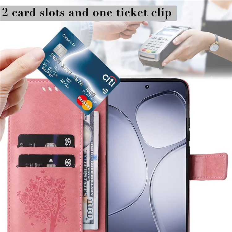 KT Impression Flower Series-3 Pour Xiaomi Redmi K70 Ultra Case Cat Tree Pattern Flip Leather Téléphone - Rose