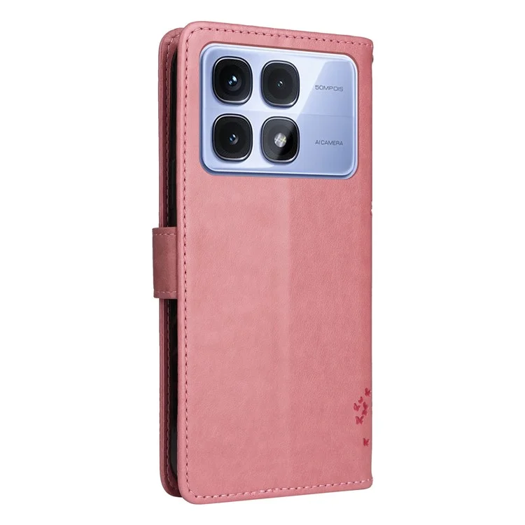 KT Impression Flower Series-3 Pour Xiaomi Redmi K70 Ultra Case Cat Tree Pattern Flip Leather Téléphone - Rose