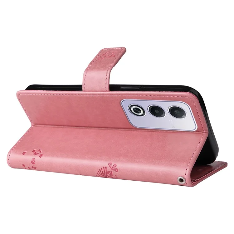 For Oppo A3 Pro (Global) 5G Phone Case with Stand Cat Tree Pattern Leather Wallet Mobile Cover - Pink