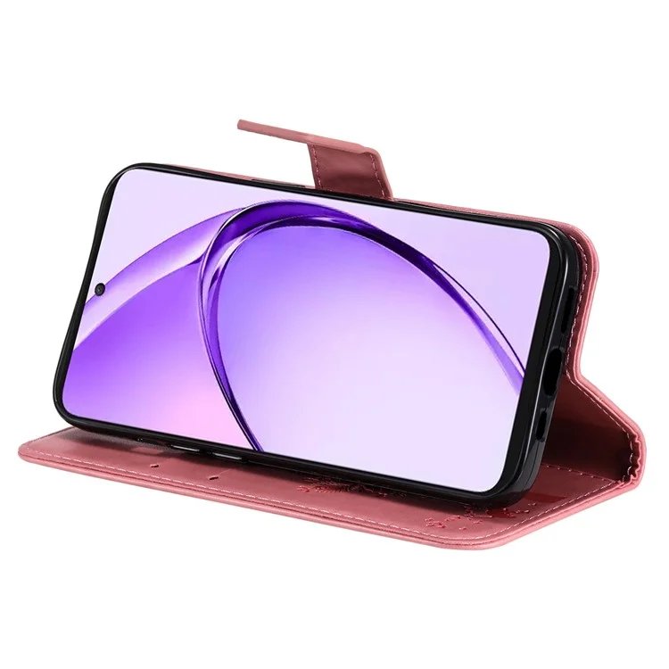 For Oppo A3 Pro (Global) 5G Phone Case with Stand Cat Tree Pattern Leather Wallet Mobile Cover - Pink