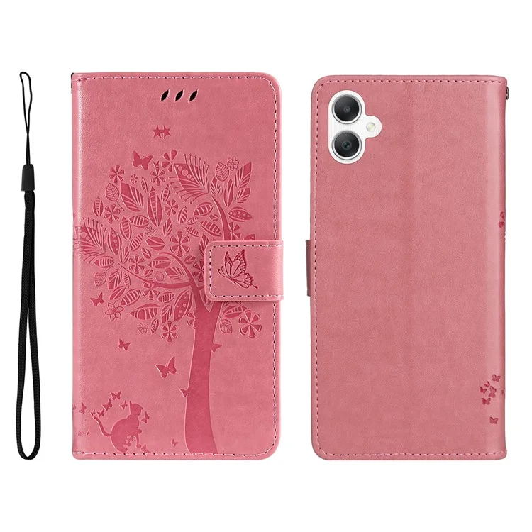 KT Imprinting Flower Series-3 Für Samsung Galaxy A06 Hülle Katzenbaum-Muster Flip-Leder-Handyhülle - Rosa