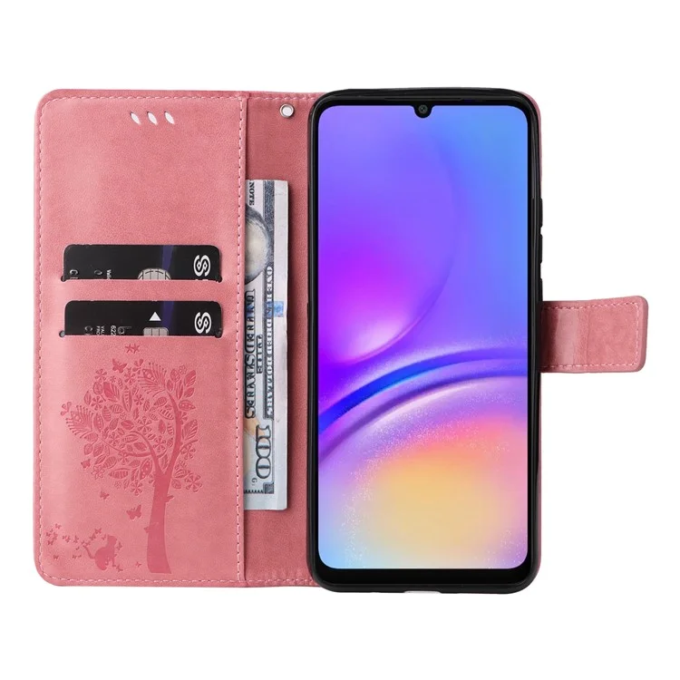 KT Imprinting Flower Series-3 Für Samsung Galaxy A06 Hülle Katzenbaum-Muster Flip-Leder-Handyhülle - Rosa