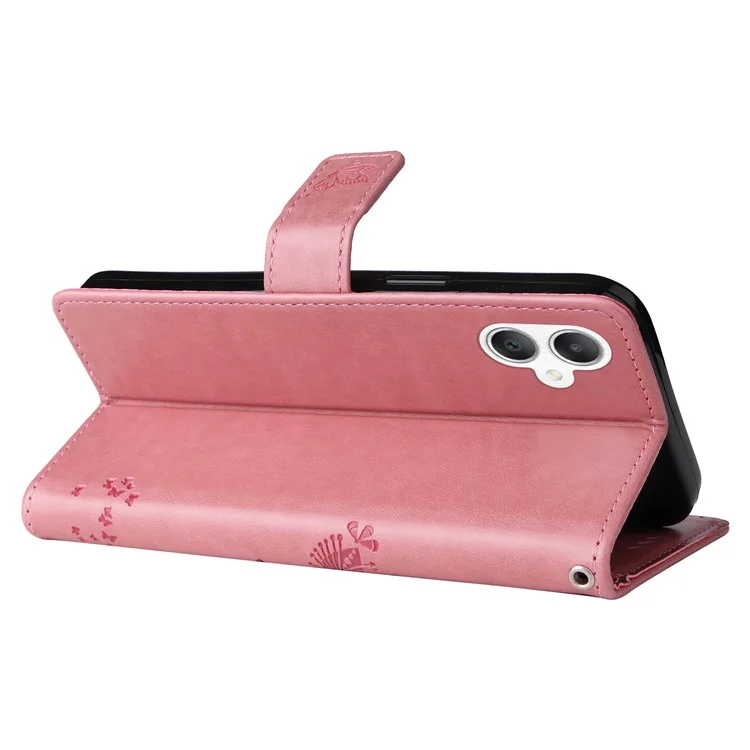 KT Imprinting Flower Series-3 Für Samsung Galaxy A06 Hülle Katzenbaum-Muster Flip-Leder-Handyhülle - Rosa