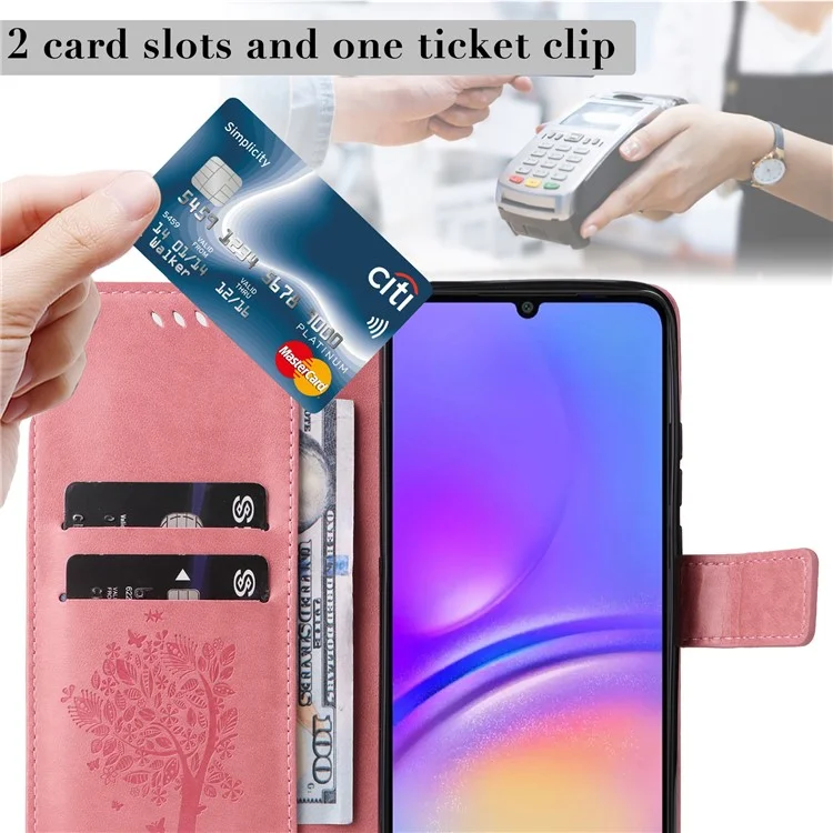 KT Imprinting Flower Series-3 Für Samsung Galaxy A06 Hülle Katzenbaum-Muster Flip-Leder-Handyhülle - Rosa