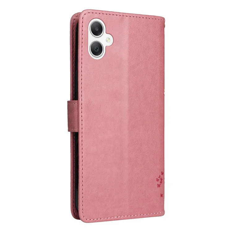 KT Imprinting Flower Series-3 Für Samsung Galaxy A06 Hülle Katzenbaum-Muster Flip-Leder-Handyhülle - Rosa
