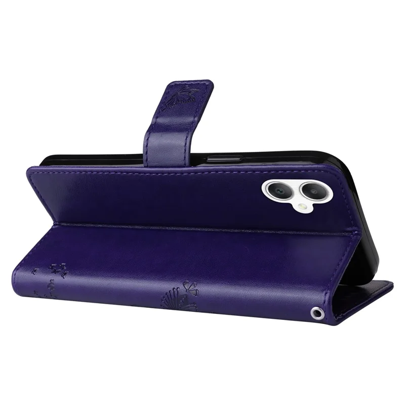 Til Samsung Galaxy A07 5G / A06 4G / A06 5G, telefonbeskytter med stand, kat og træmønster, lommebeskytter i læder - Lilla