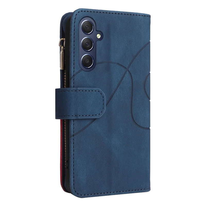 For Samsung Galaxy A17 5G / A17 4G / A26 5G / A16 5G / A16 4G Leather Case with Strap Zipper 9 Card Slot Phone Cover Stand - Blue