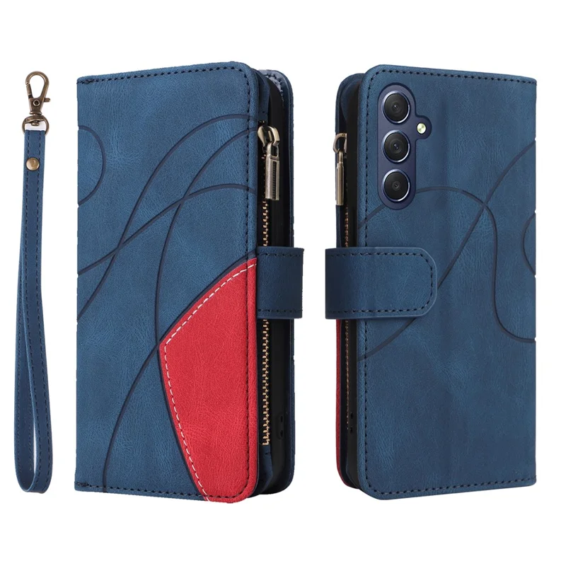 For Samsung Galaxy A17 5G / A17 4G / A26 5G / A16 5G / A16 4G Leather Case with Strap Zipper 9 Card Slot Phone Cover Stand - Blue