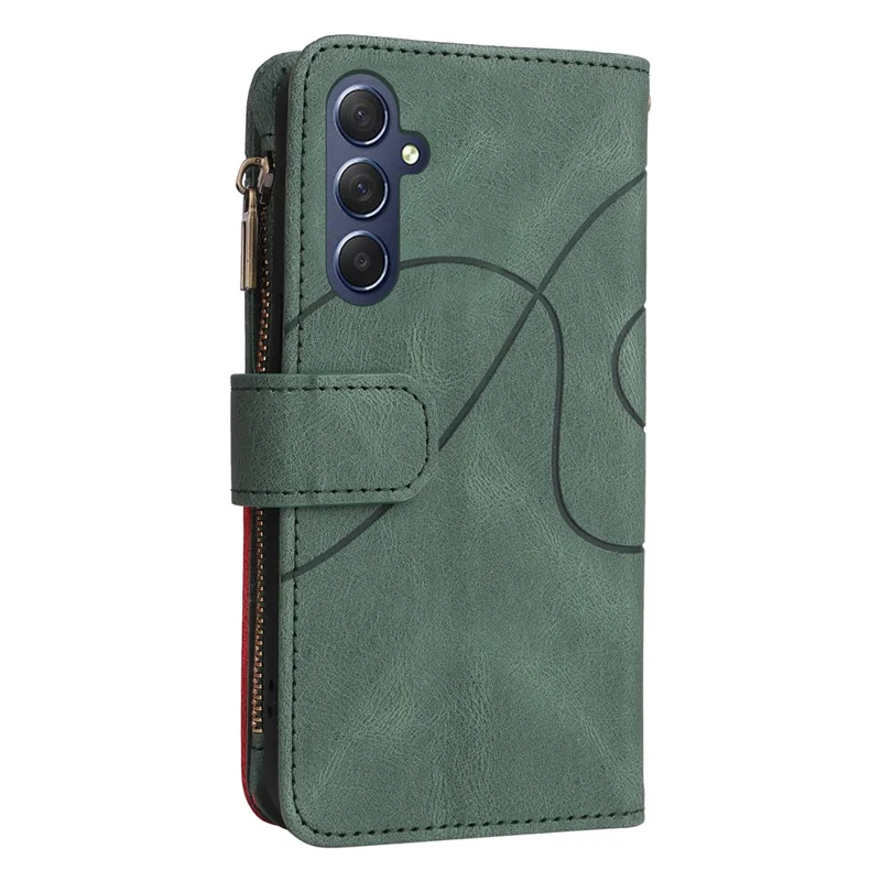 For Samsung Galaxy A17 5G / A17 4G / A26 5G / A16 5G / A16 4G Leather Case with Strap Zipper 9 Card Slot Phone Cover Stand - Green