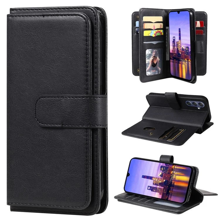 KT Multi-Functional Series-1 For Samsung Galaxy A16 5G / A16 4G Case 10 Card Holder Leather Phone Cover Stand - Negro