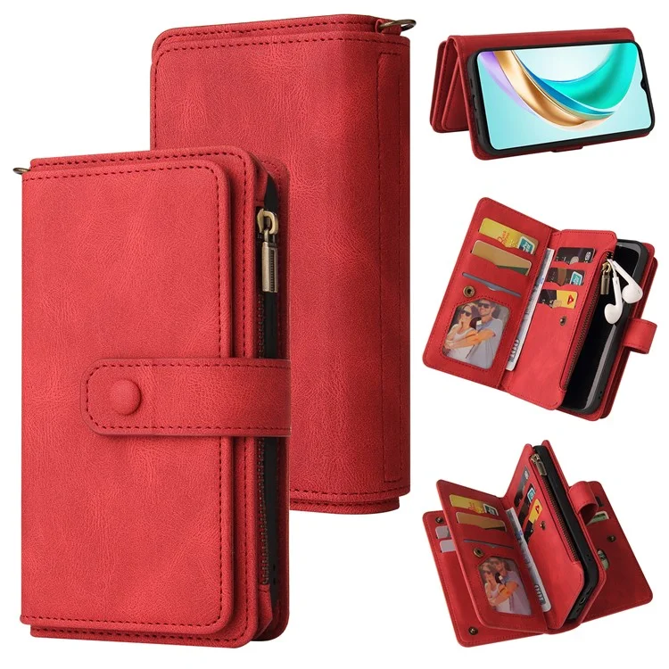 KT Многофункциональная Серия-2 Для Honor X6b 4G Chace Case Case Zipper Кошелька Кожаная Крышка - Красный