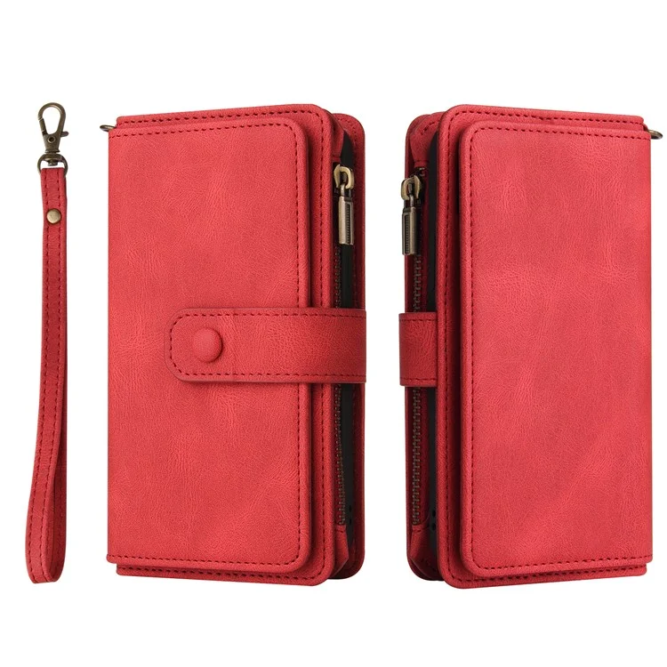 KT Многофункциональная Серия-2 Для Honor X6b 4G Chace Case Case Zipper Кошелька Кожаная Крышка - Красный