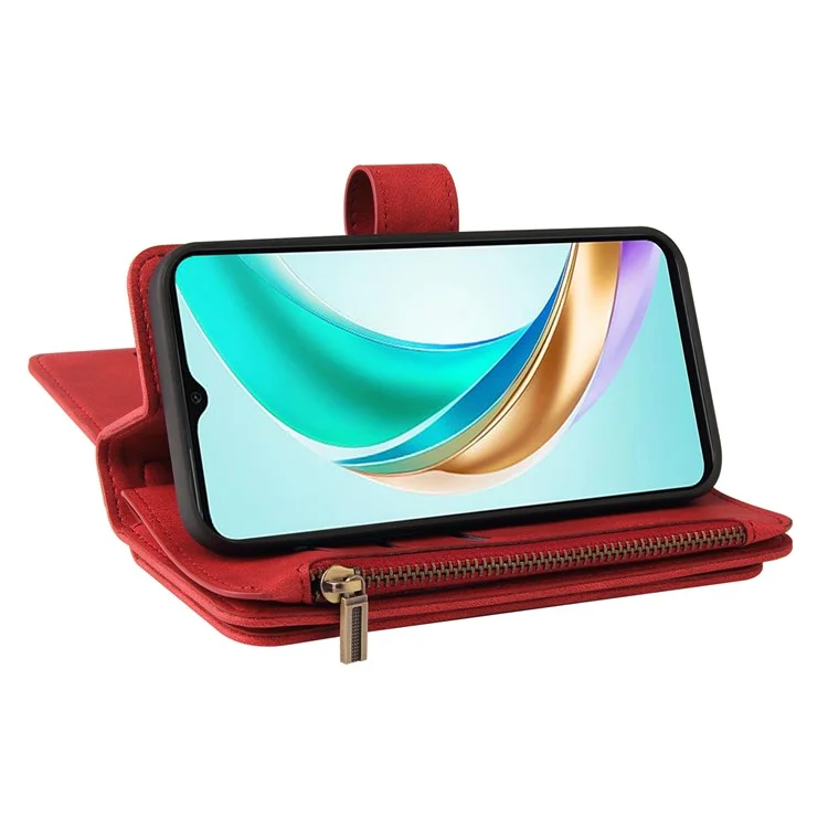 KT Многофункциональная Серия-2 Для Honor X6b 4G Chace Case Case Zipper Кошелька Кожаная Крышка - Красный