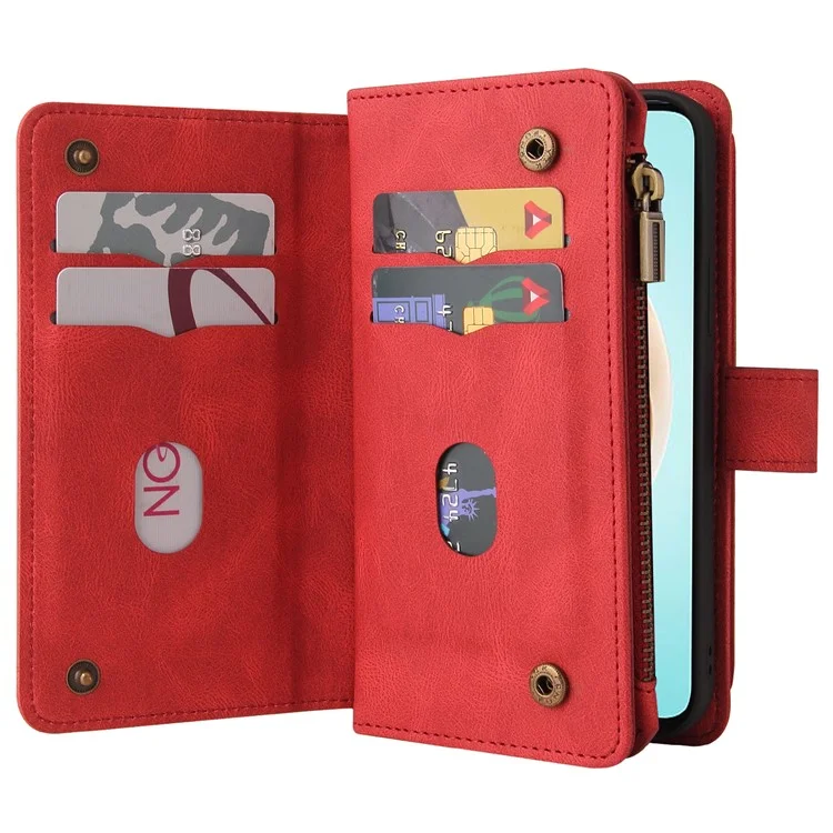 KT Многофункциональная Серия-2 Для Honor X6b 4G Chace Case Case Zipper Кошелька Кожаная Крышка - Красный