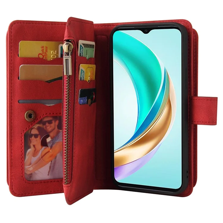 KT Многофункциональная Серия-2 Для Honor X6b 4G Chace Case Case Zipper Кошелька Кожаная Крышка - Красный