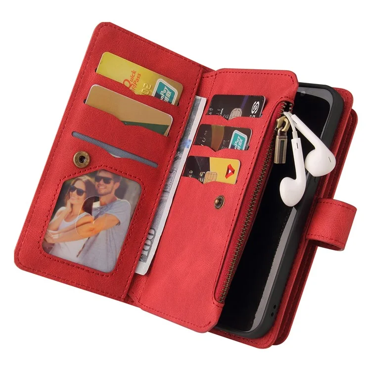 KT Многофункциональная Серия-2 Для Honor X6b 4G Chace Case Case Zipper Кошелька Кожаная Крышка - Красный