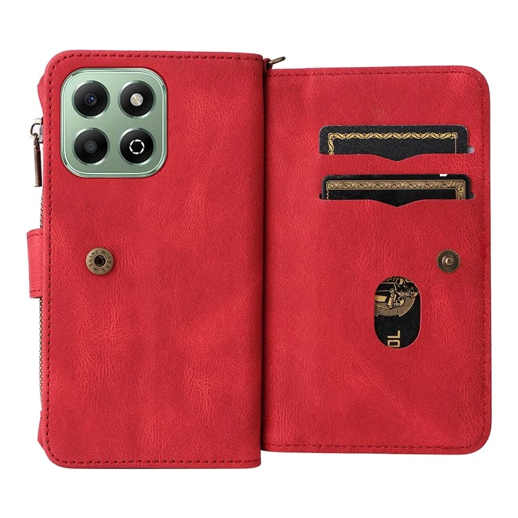 KT Многофункциональная Серия-2 Для Honor X6b 4G Chace Case Case Zipper Кошелька Кожаная Крышка - Красный