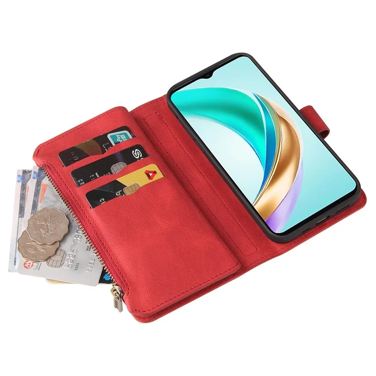KT Многофункциональная Серия-2 Для Honor X6b 4G Chace Case Case Zipper Кошелька Кожаная Крышка - Красный