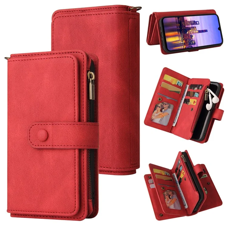 KT Multifuncional Serie-2 Para Samsung Galaxy A16 Case de Teléfonos Cubierta de Cuero de Billetera Con Cremallera - Rojo