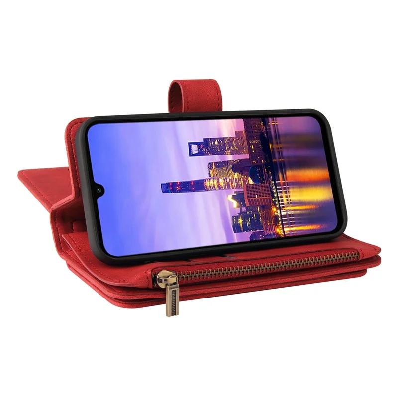 KT Multifuncional Serie-2 Para Samsung Galaxy A16 Case de Teléfonos Cubierta de Cuero de Billetera Con Cremallera - Rojo