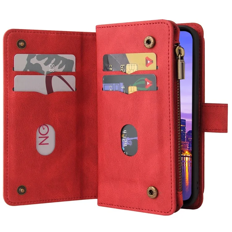 KT Multifuncional Serie-2 Para Samsung Galaxy A16 Case de Teléfonos Cubierta de Cuero de Billetera Con Cremallera - Rojo