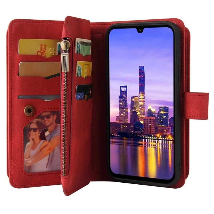 KT Multifuncional Serie-2 Para Samsung Galaxy A16 Case de Teléfonos Cubierta de Cuero de Billetera Con Cremallera - Rojo