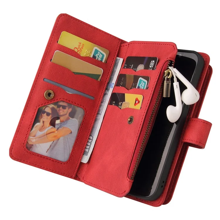 KT Multifuncional Serie-2 Para Samsung Galaxy A16 Case de Teléfonos Cubierta de Cuero de Billetera Con Cremallera - Rojo