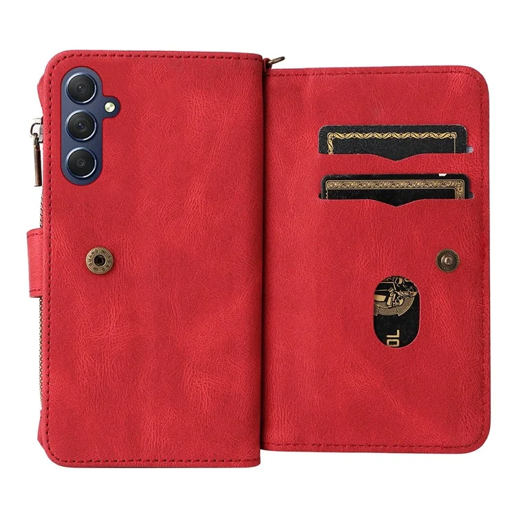 KT Multifuncional Serie-2 Para Samsung Galaxy A16 Case de Teléfonos Cubierta de Cuero de Billetera Con Cremallera - Rojo