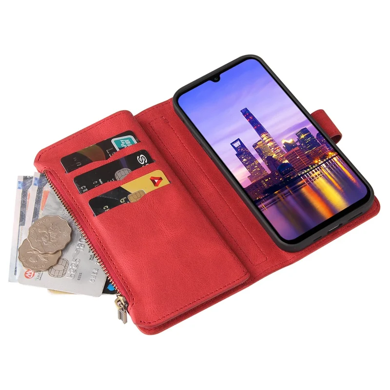 KT Multifuncional Serie-2 Para Samsung Galaxy A16 Case de Teléfonos Cubierta de Cuero de Billetera Con Cremallera - Rojo