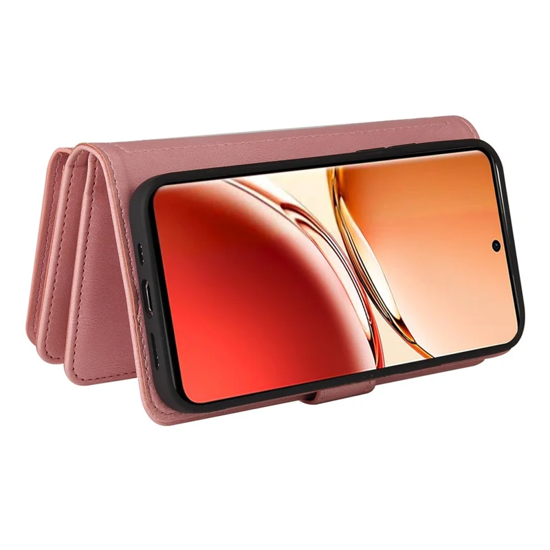 For Oppo Reno12 F 5G Zipper Wallet Case with 15 Card Slots and Strap Leather Phone Cover - Pink