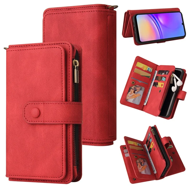 KT Multi-Functional Series-2 Per Custodia per Telefono Samsung Galaxy A06 Portafoglio con Zip in Pelle con Supporto - Rosso