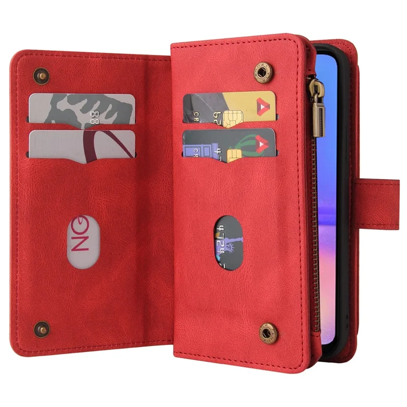 KT Multi-Functional Series-2 Per Custodia per Telefono Samsung Galaxy A06 Portafoglio con Zip in Pelle con Supporto - Rosso