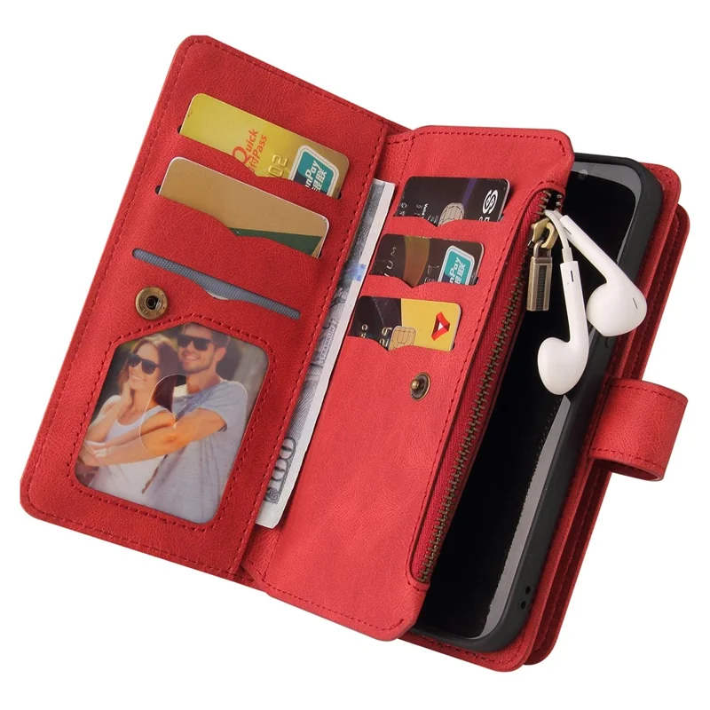 KT Multi-Functional Series-2 Per Custodia per Telefono Samsung Galaxy A06 Portafoglio con Zip in Pelle con Supporto - Rosso