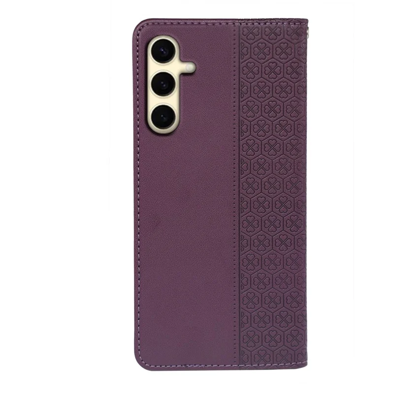 For Samsung Galaxy A16 5G / A16 4G Case Four-Leaf Clover Leather Flip Phone Cover Stand Wallet - Dark Purple