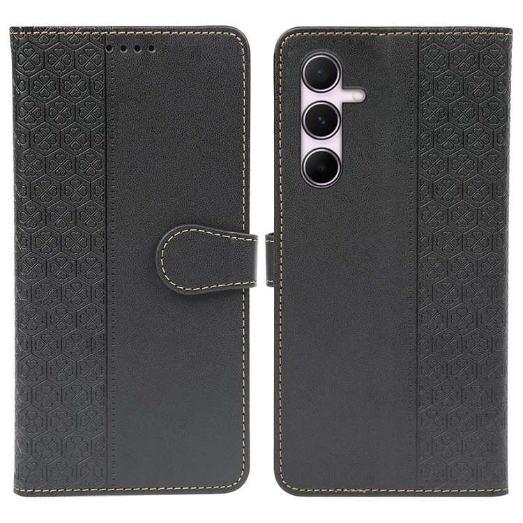 Для Samsung Galaxy A16 Case Magnetic Clasp с Четырьмя Листьями Clover Leather Phone Cople - Черный