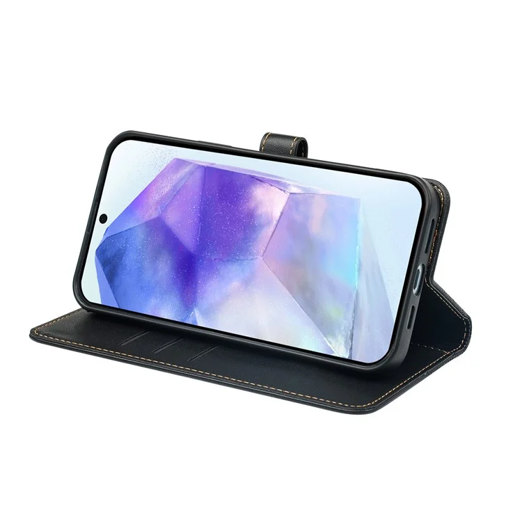 Для Samsung Galaxy A16 Case Magnetic Clasp с Четырьмя Листьями Clover Leather Phone Cople - Черный