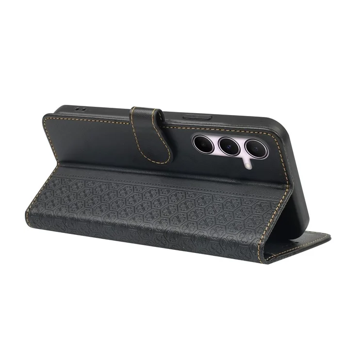 Для Samsung Galaxy A16 Case Magnetic Clasp с Четырьмя Листьями Clover Leather Phone Cople - Черный