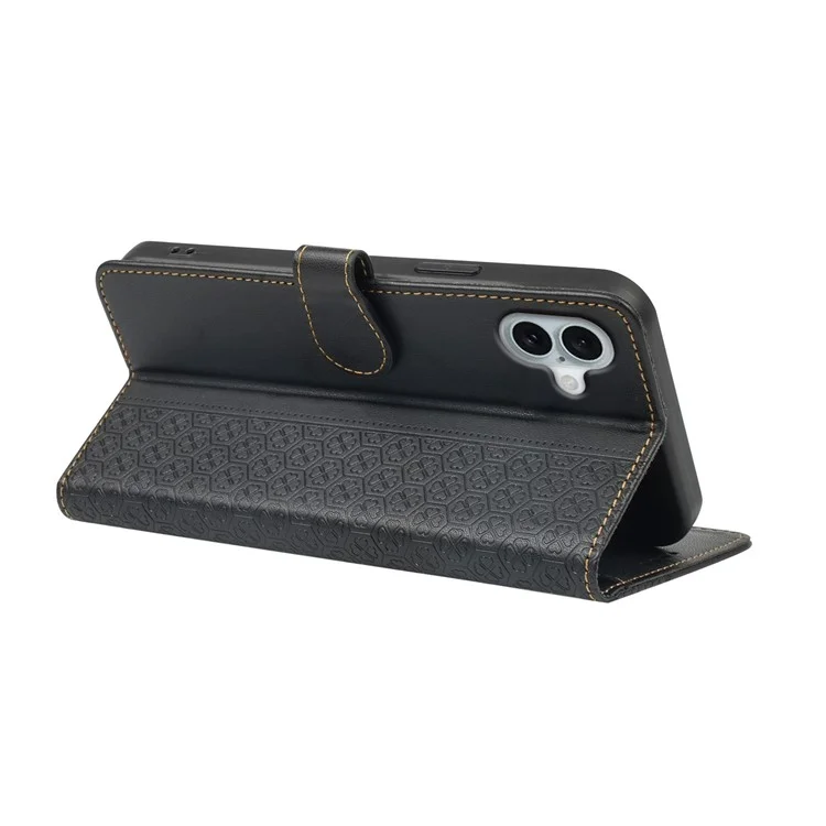 Для Iphone 16 Case Magnetic Clasp Four-Leaf Clover Кожаная Чехла Телефона - Черный