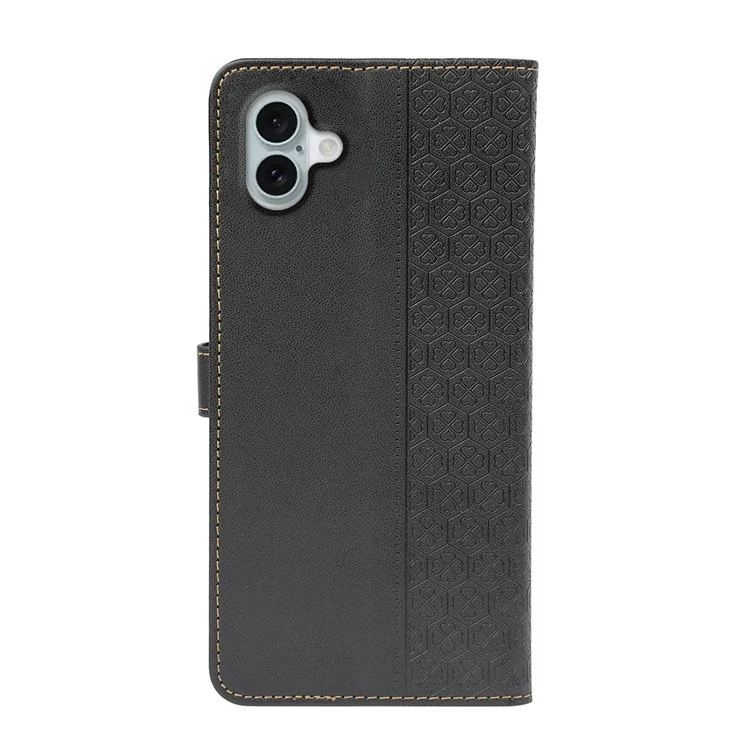 Для Iphone 16 Case Magnetic Clasp Four-Leaf Clover Кожаная Чехла Телефона - Черный