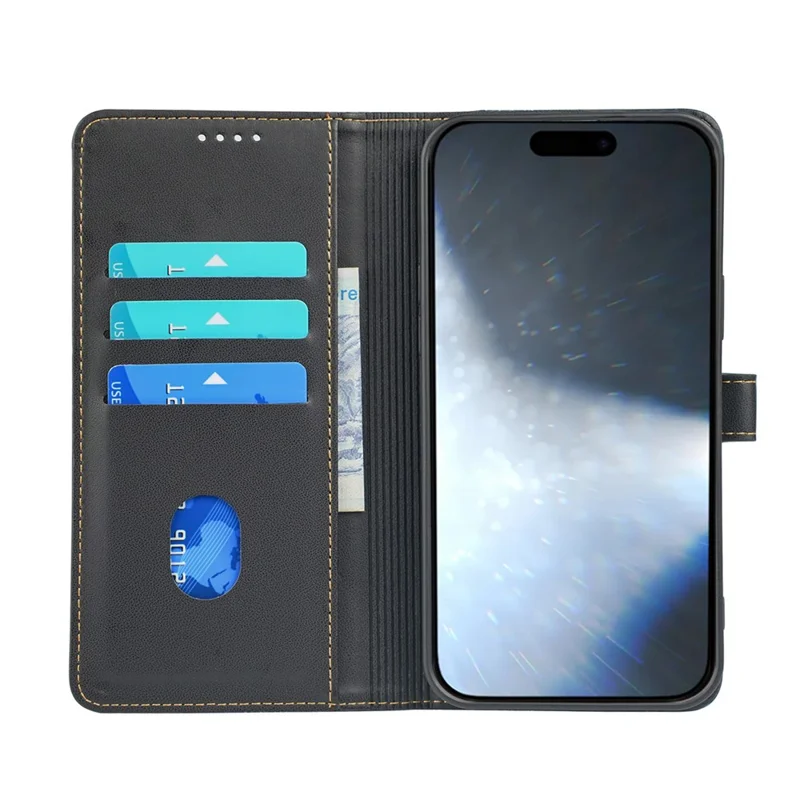 Для Iphone 16 Plus Case Magnetic Clasp Four-Leaf Clover Кожаный Телефон. - Черный