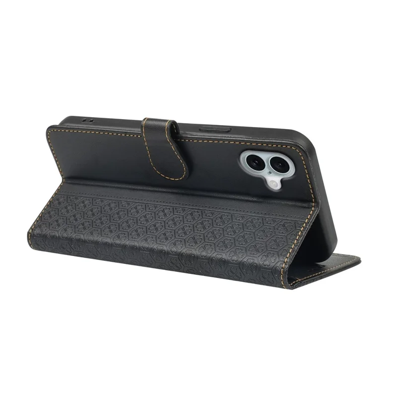 Для Iphone 16 Plus Case Magnetic Clasp Four-Leaf Clover Кожаный Телефон. - Черный