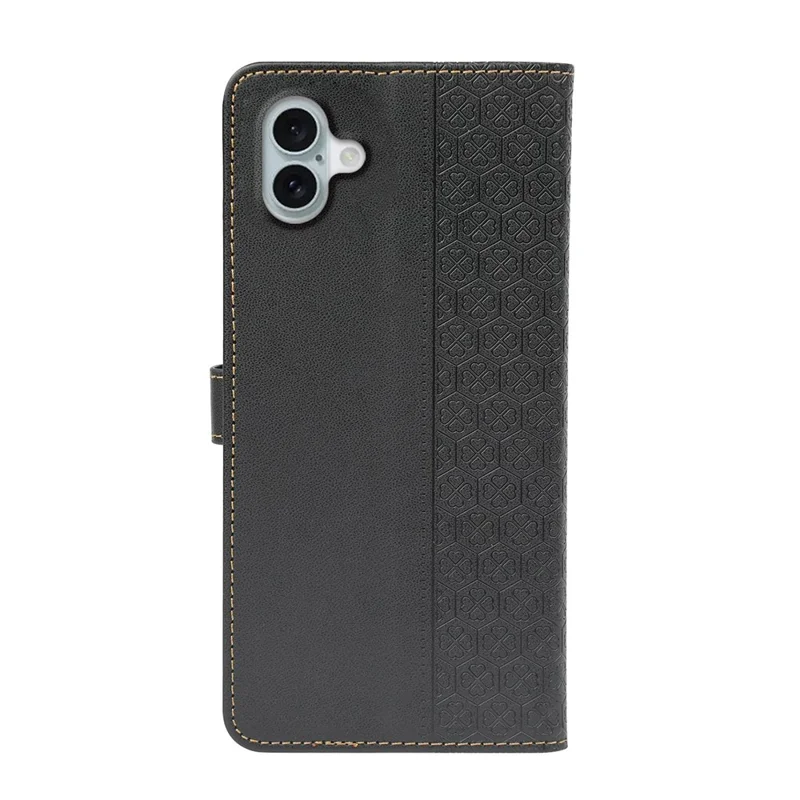 Для Iphone 16 Plus Case Magnetic Clasp Four-Leaf Clover Кожаный Телефон. - Черный